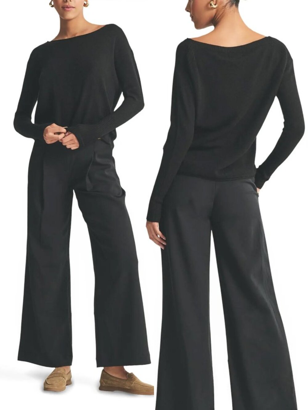 NAADAM Lightweight Cashmere Boatneck Sweater M Off Shoulder Black $148 Luxury - Picture 2 of 16